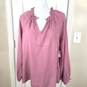 Old Navy Women's Medium Top Rose Pink Embroidered Blouse Long Sleeve Blouse